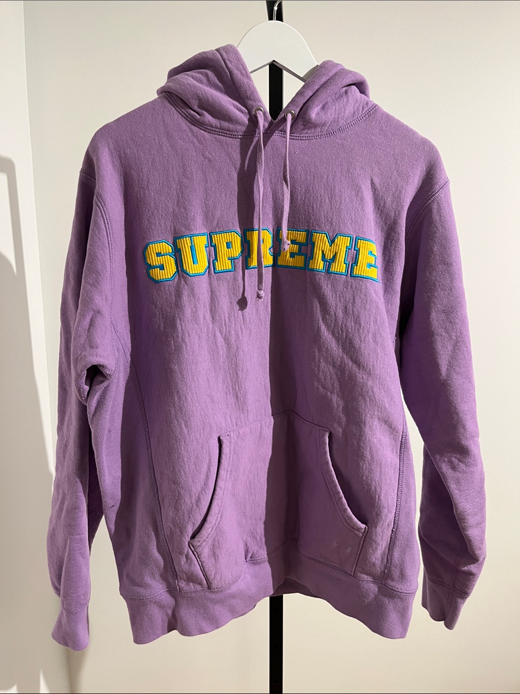 Supreme Lavender Crewneck Hoodie With Yellow & Teal Logo